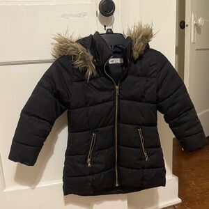 H&M Kids Black Puffer Coat with Faux Fur Trim